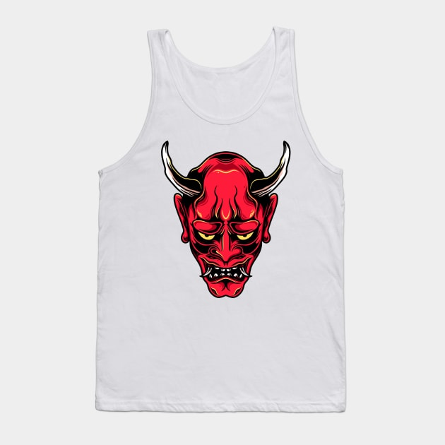 Japanese Oni Mask Tattoo Design Tank Top by Alundrart